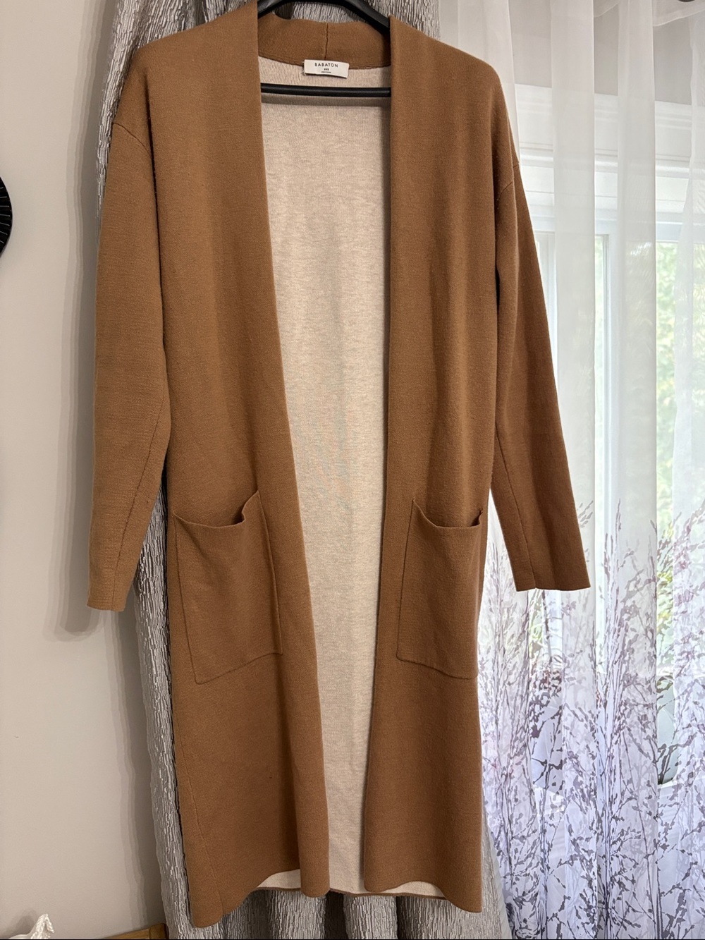 Babaton Open-Front Long Cardigan in Camel